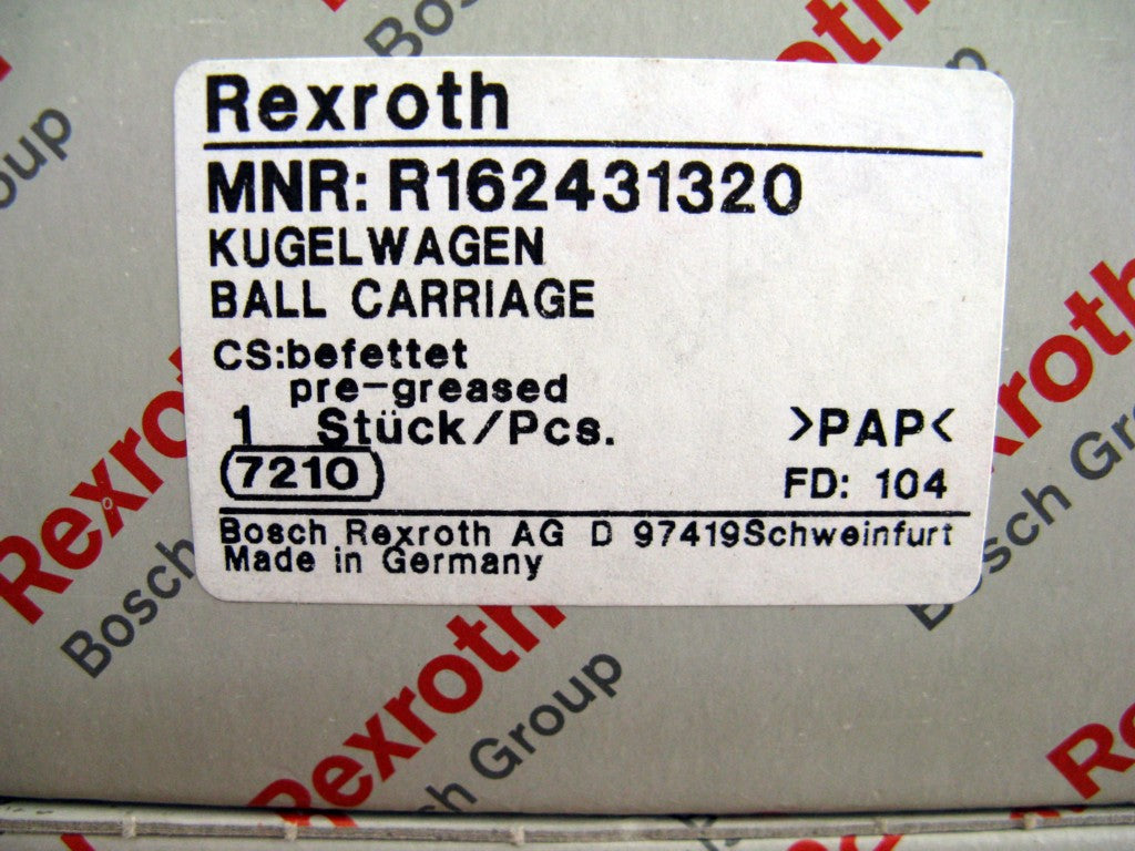 R162431220 BOSCH REXROTH RUNNER BLOCK BALL CARRIAGE LINEAR BEARINGS