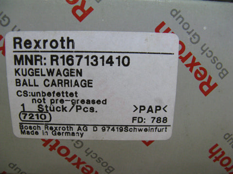 R167131210 Bosch Rexroth Runner Block Ball Carriage Linear Motion Bearings